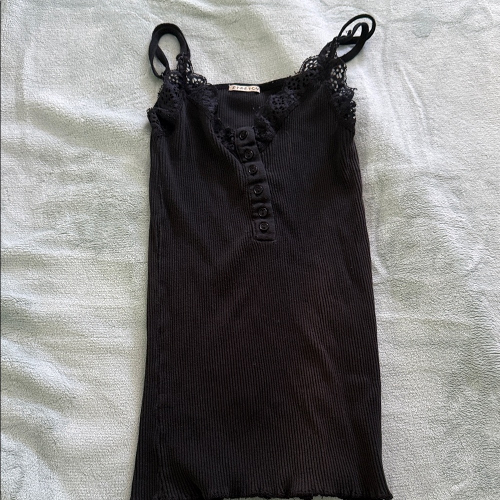 Black Lace Trim Tank Top